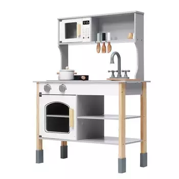 OSJ Play House Kitchen Деревянный игровой домик Набор для дня рождения Кухня Развивающие игрушки для детей Детская копировальная плита Мини-кухня Игрушечная кухня для детей белый