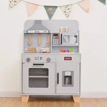 OSJ Play House Wooden Light Ice Cookware Educational Birthday Gift [Серый] Кухня, Кухня, Включено, Звук, Чайник, Включено, Приправы, серый