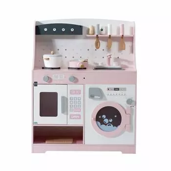 OSJ Play Kitchen Деревянная кухня для дня рождения, стиральная машина с кухонными принадлежностями, обучающая игрушка, игрушечная кухня для детей и малышей розовый