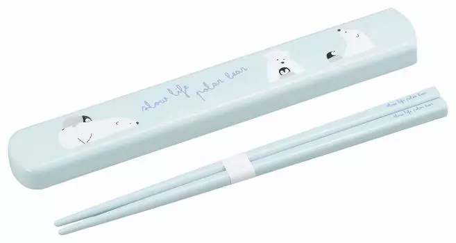 OSK Bento Box Lunch Box Pull Lid Chopstick Box Set Polar Bear Clinking Made in Japan Dishwasher Safe 19.5cm [Sliding Type/No Noise/Silver Ion] HS-16