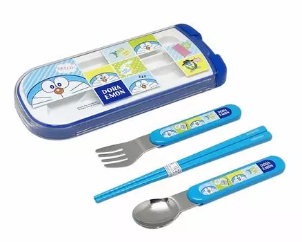 OSK Bento Box Lunch Box Sliding Lid Trio Doraemon Made in Japan Dishwasher Safe [Chopsticks/Spoon/Fork/Easy Open/Close] CT-20