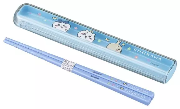 OSK Bento Chopsticks Cutlery Chikawa Pull Lid Chopstick Box Set Made in Japan Antibacterial Blue x x Height HS-11 17.5 2.7 1.5cm
