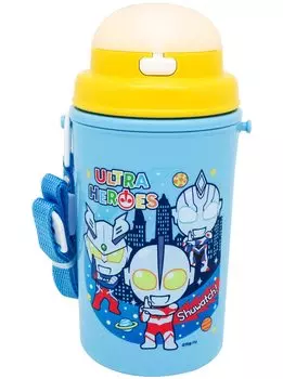 OSK Water Bottle Ultra Heroes Water Bottle with Straw 450ml Made in Japan Comes with Shoulder Strap Cool Lock One Touch Open Stylish Cool Unisex синий