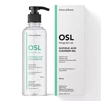 OSL Glycolic Acid Cleanser Jel 200ML - Очищающее средство для жирной кожи с салициловой кислотой, пантенолом и витамином Е - Нежное очищающее средство для комбинированной кожи