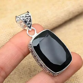 Ослепительная черная шпинель, драгоценный камень ручной работы из стерлингового серебра 925 пробы, ювелирный кулон для нее 2 Inches чёрный
