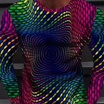 Ослепительная геометрическая 3D-принтовая мужская базовая футболка с длинным рукавом на весну и осень, подарок для мужчин S