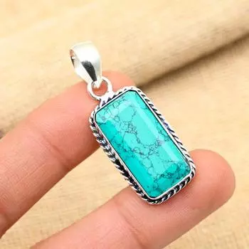 Ослепительная подвеска ручной работы с бирюзовым драгоценным камнем из стерлингового серебра 925 пробы Санта-Роза 2 Inches синий