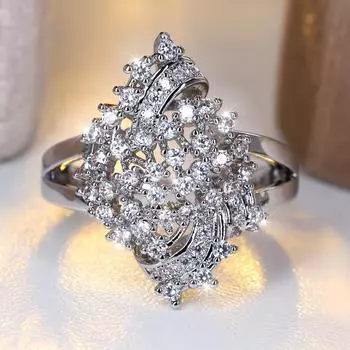 Ослепительно белые кольца с цветком из циркония CZ для женщин, свадебные аксессуары, ювелирные изделия, подарок 6 серебряный