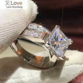 Ослепительное кольцо с инкрустацией из фианита для женщин, свадебный комплект из 2 предметов, элегантная бижутерия, подарок на годовщину для жены, классическая бижутерия 7