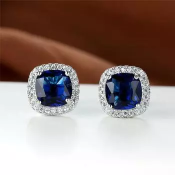 Ослепительные элегантные модные серьги-гвоздики серебряного цвета с завинчивающейся головкой квадратной огранки, серьги-гвоздики с синим камнем, свадебные украшения, серьги-гвоздики, подарки синий