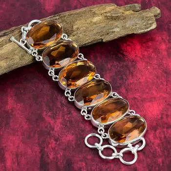 Ослепительные граненые ювелирные изделия с цитрином, ювелирные изделия из стерлингового серебра 925 пробы, регулируемый браслет ручной работы, элегантный браслет, подарок на годовщину 8 Inches With Adjustable жёлтый