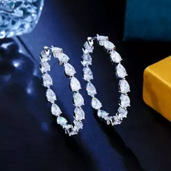 Ослепительные грушевидные серьги CMM с фианитом серебряного цвета, круглые большие серьги-кольца, модные женские ювелирные аксессуары серебряный