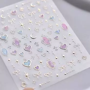 Ослепительные наклейки для ногтей в виде сердечек, стерические красочные украшения для ногтей, модные наклейки для ногтей в виде бантов, маникюр Style C