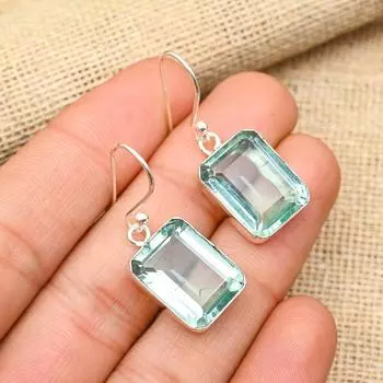 Ослепительные серьги из стерлингового серебра 925 пробы с драгоценным камнем ручной работы, ювелирные изделия для свадебного подарка 1.50 Inches синий