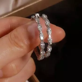 Ослепительные серьги-кольца из кубического циркония для женщин, модные серьги-кольца из стерлингового серебра 925 пробы, повседневная одежда для девушек, ювелирные изделия