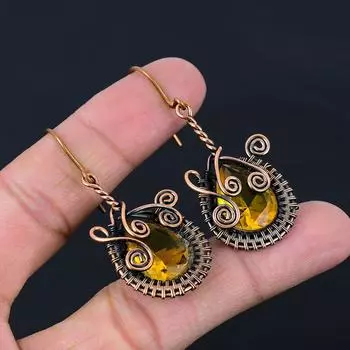 Ослепительные серьги ручной работы из чистой медной проволоки с драгоценным камнем Ctrine, ювелирные изделия 2.17 Inches жёлтый