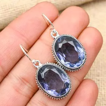 Ослепительные ювелирные серьги ручной работы из стерлингового серебра 925 пробы с драгоценным камнем иолит для нее 1.60 Inches фиолетовый