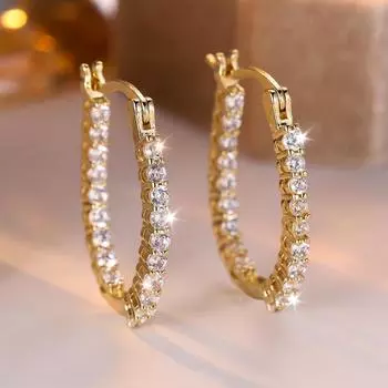 Ослепительные золотые серьги-кольца овальной формы с кубическим цирконием для женщин, аксессуары для свадебной вечеринки, нежный подарок на день рождения, эффектные ювелирные изделия золотой