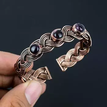 Ослепительный аметист, драгоценный камень, ручной работы из чистой медной проволоки, регулируемый браслет для подарка Adjustable фиолетовый