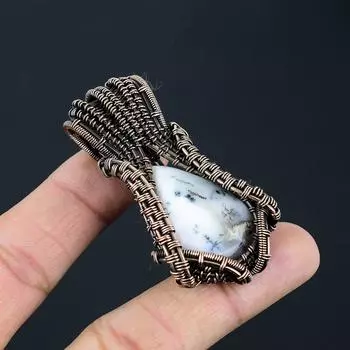 Ослепительный дендритовый опал, драгоценный камень, медная проволока ручной работы, подвеска для ювелирных изделий для нее 2.40 Inches белый