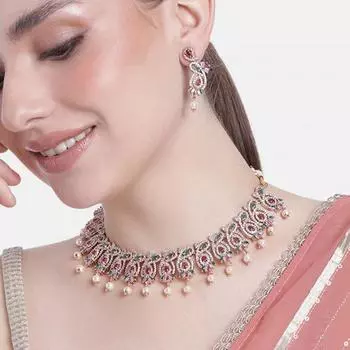 Ослепительный дизайнерский комплект ожерелья Estele с покрытием из розового золота и жемчугом для женщин