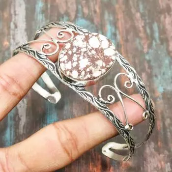 Ослепительный драгоценный камень дикой лошади, стерлинговое серебро 925 пробы, браслет-манжета ручной работы, регулируемые ювелирные изделия Adjustable белый