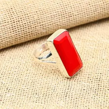 Ослепительный граненый красный коралл, драгоценный камень ручной работы, ювелирные изделия из стерлингового серебра 925 пробы, прекрасное кольцо Foe Her 4 красный