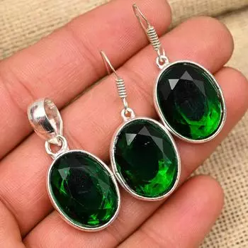Ослепительный хром-диопсид, комплект ювелирных изделий из стерлингового серебра 925 пробы с подвеской и серьгами
