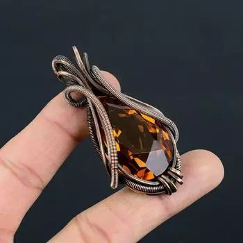 Ослепительный медовый топаз, драгоценный камень, медная проволока ручной работы, ювелирный кулон для подарка 2.68 Inches жёлтый