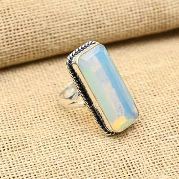 Ослепительный молочный опал, драгоценный камень, ювелирные изделия ручной работы из стерлингового серебра 925 пробы, прекрасное кольцо для женщин 4 Inches белый