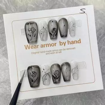 Ослепительный Расписанный Вручную Розовый Белый Темпераментный Маникюр Чувство Старшинства Все XS