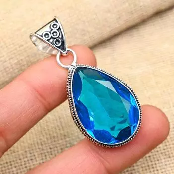 Ослепительный синий топаз, драгоценный камень, подвеска ручной работы из стерлингового серебра 925 пробы для свадебного подарка 2 Inches синий