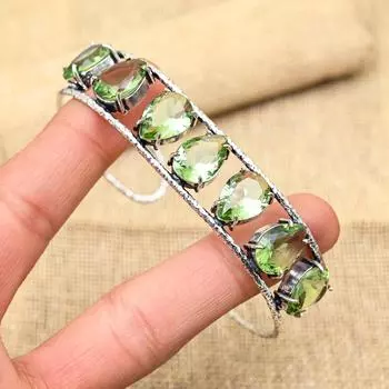 Ослепительный зеленый аметист, драгоценный камень, ювелирное изделие ручной работы из твердого серебра 925 пробы, регулируемый браслет для нее