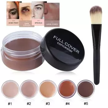 Основа под макияж телесного цвета, жидкий консилер для лица + деревянная кисть One Size