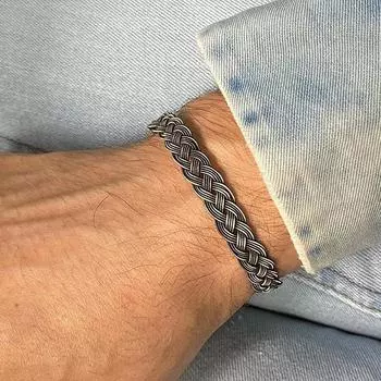 Особый дизайн Серебряный Kazaziye Черный унисекс Четырехрядный вязаный браслет Оригинальный ручной работы