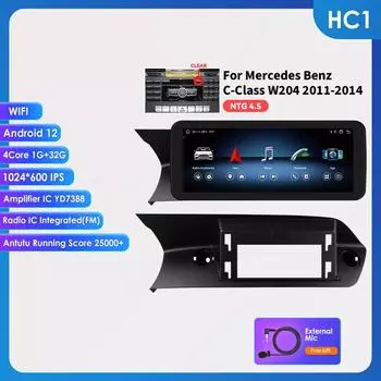 OSSURET 10,25 Carplay Android 13 Автомагнитола Bluetooth для Mercedes Benz W204/S204 C-Class NTG 4.0 4.5 2008-2014 интеллектуальные системы мультимедиа автомобиля HC1 1G 32G