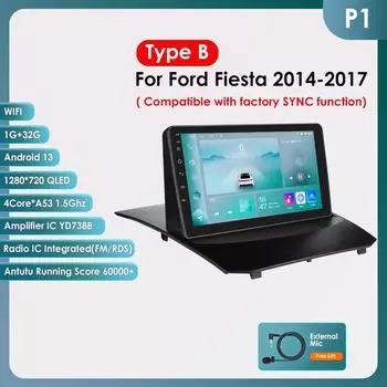 OSSURET 2din Android Автомагнитола для Ford Fiesta 2009 - 2017 Автомобильный Радио Мультимедиа Видео Плеер GPS Навигация Головное Устройство Carplay 4G WIFI Интеллектуальный Видеорегистратор P1 C 4Core 1G 32G