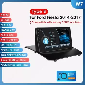 OSSURET 2din Android Автомагнитола для Ford Fiesta 2009 - 2017 Автомобильный Радио Мультимедиа Видео Плеер GPS Навигация Головное Устройство Carplay 4G WIFI Интеллектуальный Видеорегистратор W7 S 8Core 6G 128G
