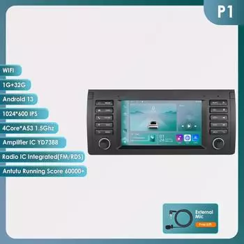 OSSURET 7-дюймовый 2 DIN Android 13 Автомобильный мультимедийный плеер для BMW X5 11 E53 E39 M5 1996-2003 Стерео GPS Навигация Аудио Интеллектуальный Carplay 4G Автомагнитола P1 4Core 1G 32G