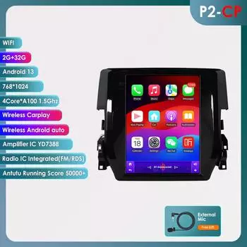 OSSURET Android Car Radio для Honda Civic 2015-2020 Мультимедиа Стерео 9,7-дюймовый Вертикальный Экран Carplay Android Auto Интеллектуальный Экран GPS Стерео RDS P2CP 4Core 2G 32G