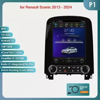 OSSURET Для Renault Scenic 2013 - 2024 Автомобильный Радио Мультимедиа Видео Плеер Навигация GPS 4G Carplay Android 13 Интеллектуальное Авторадио Стерео GPS DSP FM P1 4Core 1G 32G