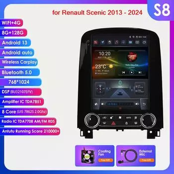 OSSURET Для Renault Scenic 2013 - 2024 Автомобильный Радио Мультимедиа Видео Плеер Навигация GPS 4G Carplay Android 13 Интеллектуальное Авторадио Стерео GPS DSP FM S8 8Core 8G 128G