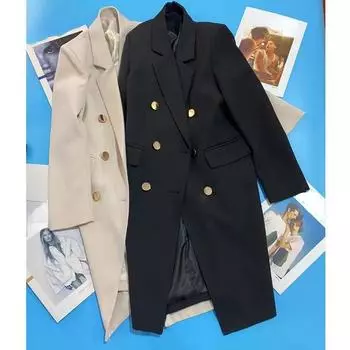 Оставайтесь модными и стройными с нашим новым длинным черным пиджаком для женщин M хаки