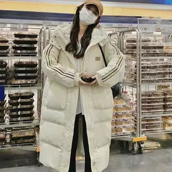 Оставайтесь в тепле и выглядите модно с женским пуховиком длиной до колена из хлопка с подкладкой S чёрный