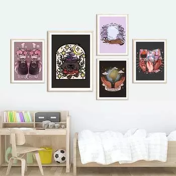 Оставайтесь жуткими принтами, модный Хэллоуин, ведьмин котел, призрак, плакат, ретро настенные художественные фотографии, холст, картина, детская комната, домашний декор 21x30cm No Framed