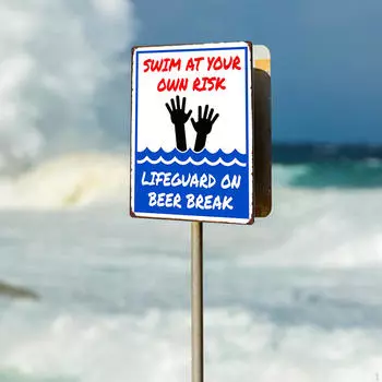 Осторожно: Плавайте на свой страх и риск Металлическая табличка для бассейна и сада Style A