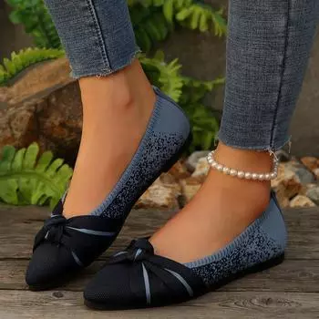 Острая плоская подошва, легкая мягкая подошва, цветной бант-бабочка, нескользящая плетеная обувь Fly на плоской подошве 36 чёрный