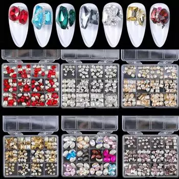 Остроконечная дрель Гетеросексуальные смешанные алмазные украшения для ногтей Смешанный стиль Смешанные круглые стеклянные алмазные стразы Украшения для ногтей