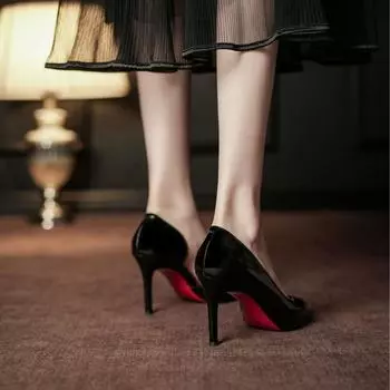 Остроконечные боковые пустые красные подошвы женские тонкие каблуки свадебные туфли высокого класса темперамент сексуальные универсальные туфли на высоком каблуке одинарные туфли 34