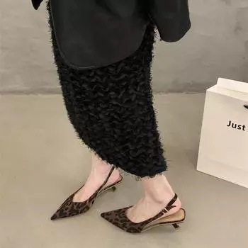 Остроконечные леопардовые туфли женские весна лето высокие каблуки темперамент французские короткие каблуки одинарные туфли модные сексуальные сандалии 35